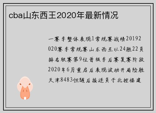 cba山东西王2020年最新情况